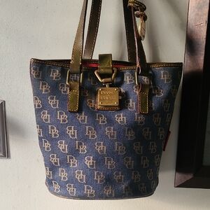 Dooney & Bourke Navy and Tan Signature Denim Tote
